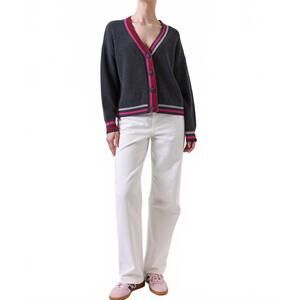NEW WISPR vivienne stripe trim cardigan in charcoal